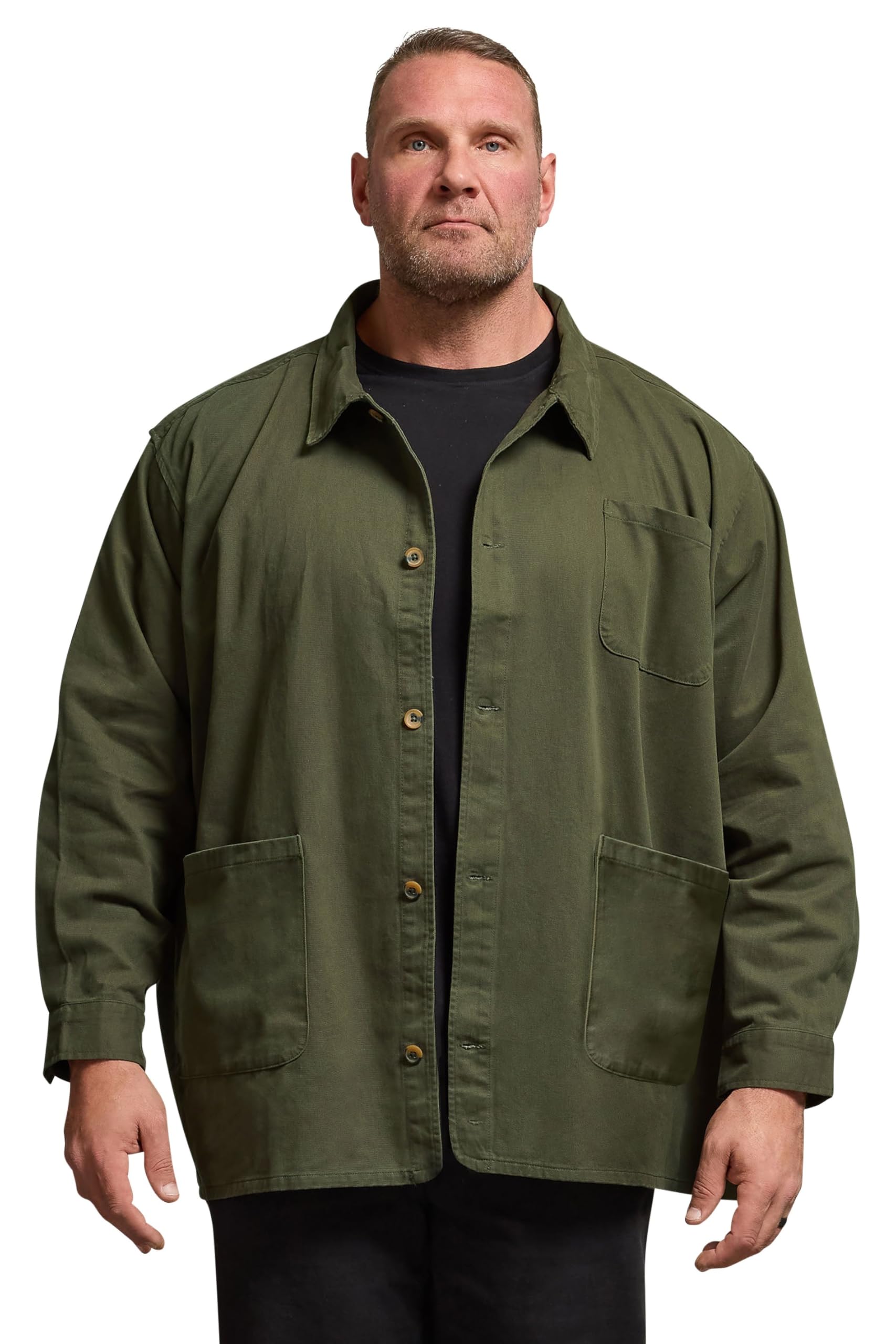 Badrhino Men's Khaki Big & Tall Green Overshirt - Plus Size Curve