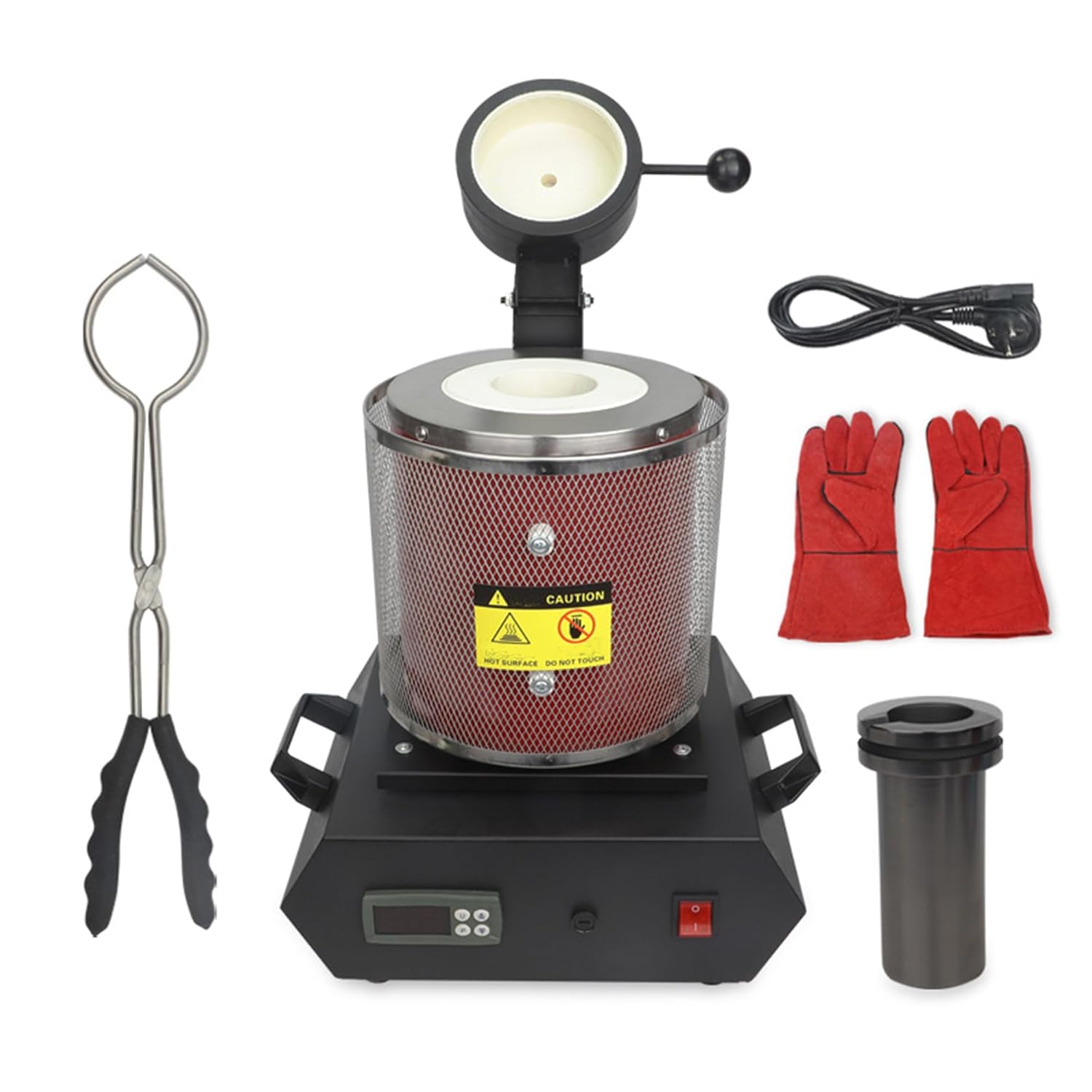 Electric Gold Melting Furnace - Smelting/Casting Machine for Gold, Silver, Copper, Aluminum, Tin, Precious Metal Refining Kit with Graphite Crucible, Tongs, Mesh Guard, Insulation Gloves red 2kg