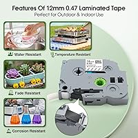 Vista 4 de BOYEEZON Paquete de 2 cintas para etiquetadoras TZe-131 de 0.472 in 0.47 laminadas transparentes, compatibles con Brother P Touch TZe-131 Negro