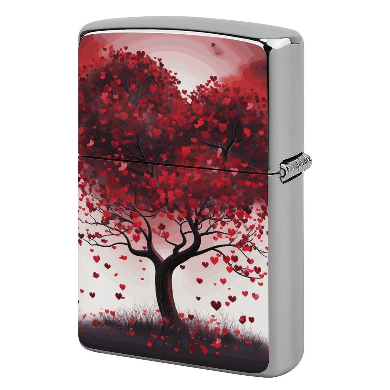 Red Love Heart Tree Lighter Case Cover Vintage Metal Lighter Sleeve Reusable Lighter Protective Cover Decorative Lighter Holder Birthday Gifts for Men Women