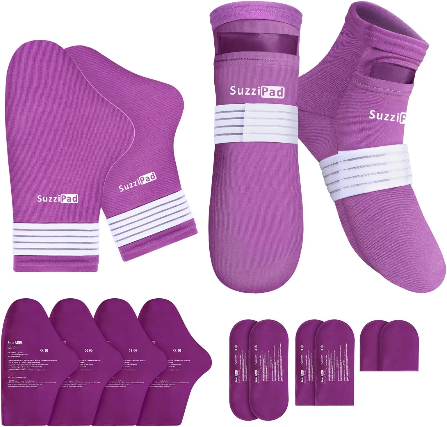 SuzziPad Cold Therapy Socks & Hand Ice Pack, Cold Gloves for Chemotherapy Neuropathy, Chemo Care Package for Women and Men, Ideal for Plantar Fasciitis, S/M, Purple