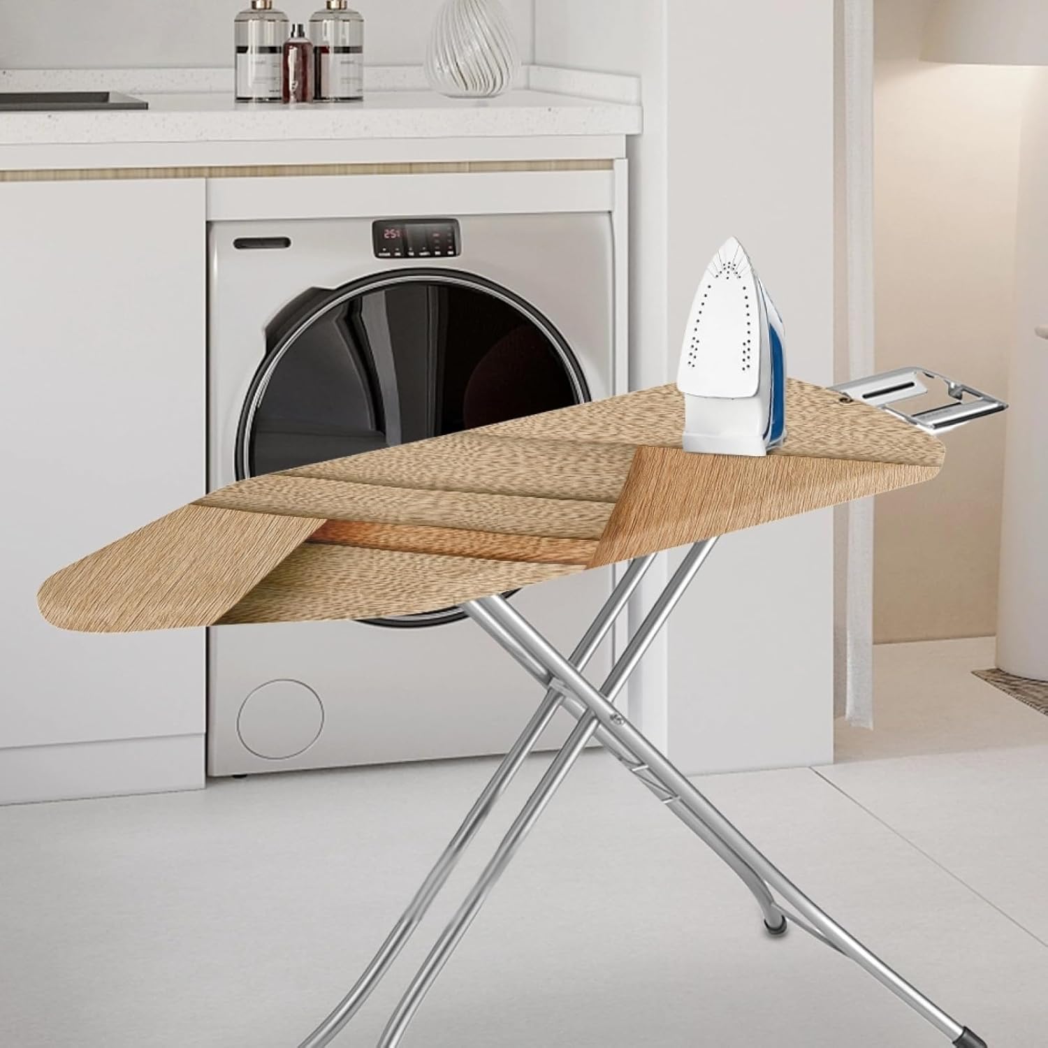 Padded Ironing Board Covers 18 X 49 Wood Light Brown Ironing Board Pad and Cover Thick Replacement Drawstring Tightening & Lock, Easy Fit, Scorch & Stain Resistant, Non Slip