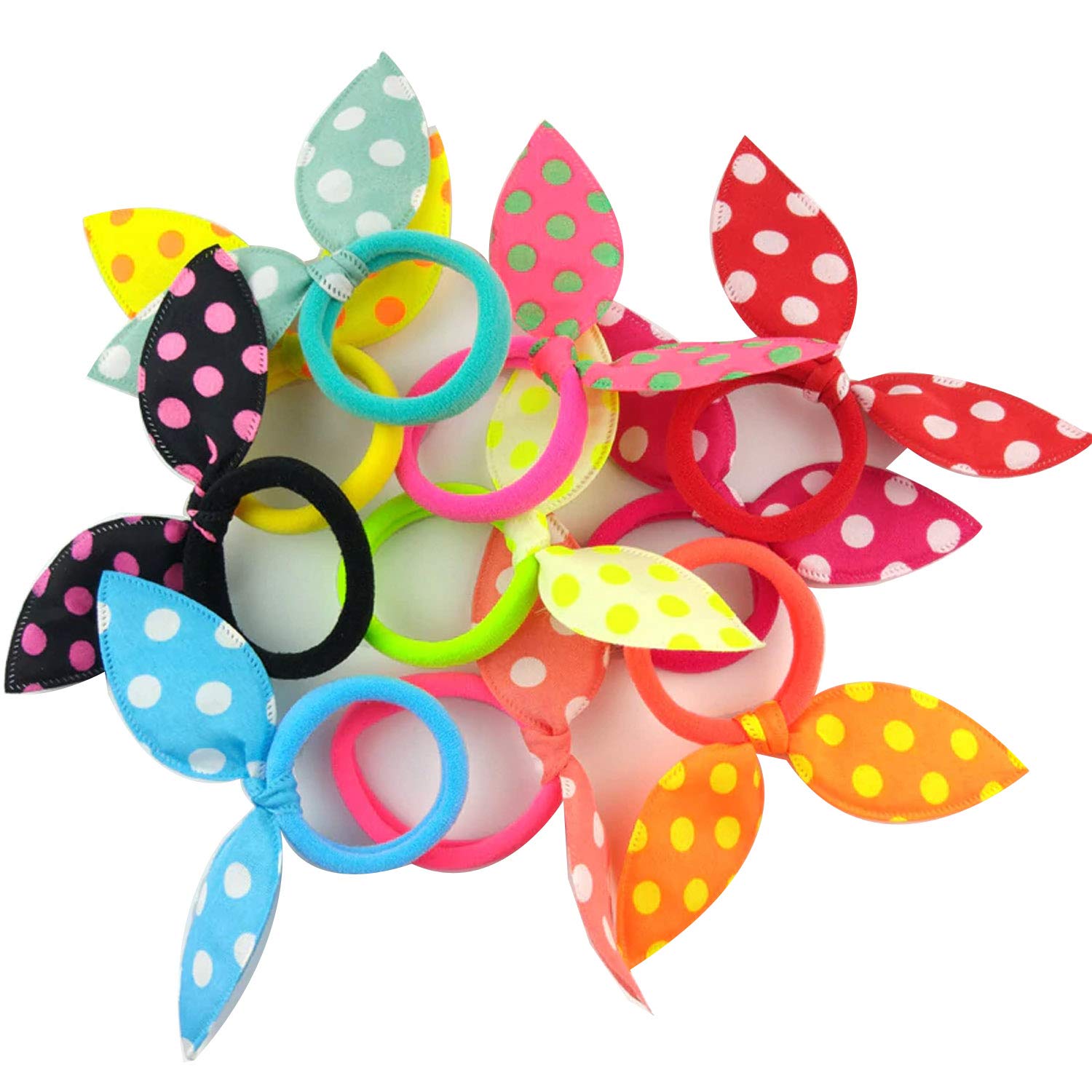 KIDZ00 Girls Polka Dot Print Rubber Bands Style Ponytail Holder Bow Kids Rabbit Ear Hair Band Headband Tie 12pcs (Multicolour) (B08GJXGV3Z) Amazon Price History, Amazon Price Tracker
