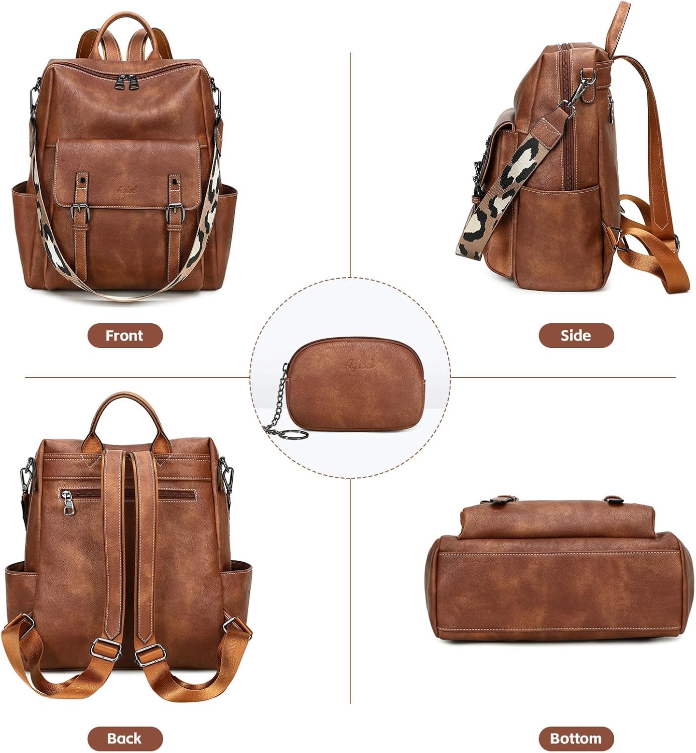 Backpack Purse for Women PU Leather Back Packs Designer Ladies Shoulder Bag Fashion Faux Work Travel Handbags - Image 5