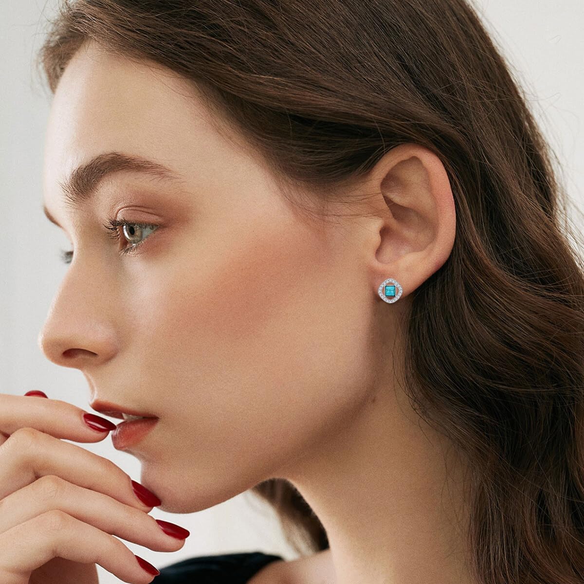 Natural Turquoise Halo Stud Earrings for Women 925 Sterling Silver Post Earrings with Genuine Turquoise Jewelry Gifts - Image 4