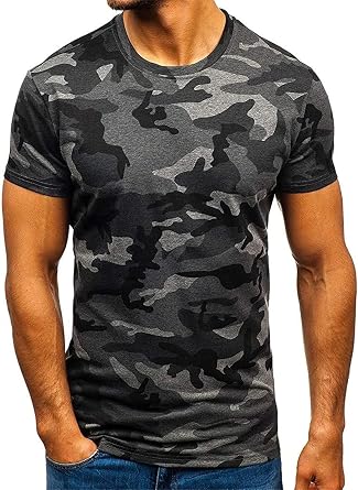 Mens Camouflage Short Sleeve Sports Fitness Crewneck T-Shirts Casual Vintage Camo Athletic Shirts Dark Gray a1,Large