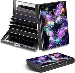 Credit Card Holder, Purple Butterfly Design Mini RFID Blocking Aluminum Wallet Slim Metal Hard Case Shell Travel Wallet ID Case Small Credit Cards Case Business Cards for Women Men Girls