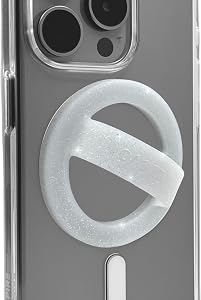 Magnetic Silicone Phone Grip Loop Holder for MagSafe iPhone Case | (White Sparkle) Soft Comfortable Finger Loop; Sized for a loose fit; Compatible with MagSafe Phone Cases and iPhones