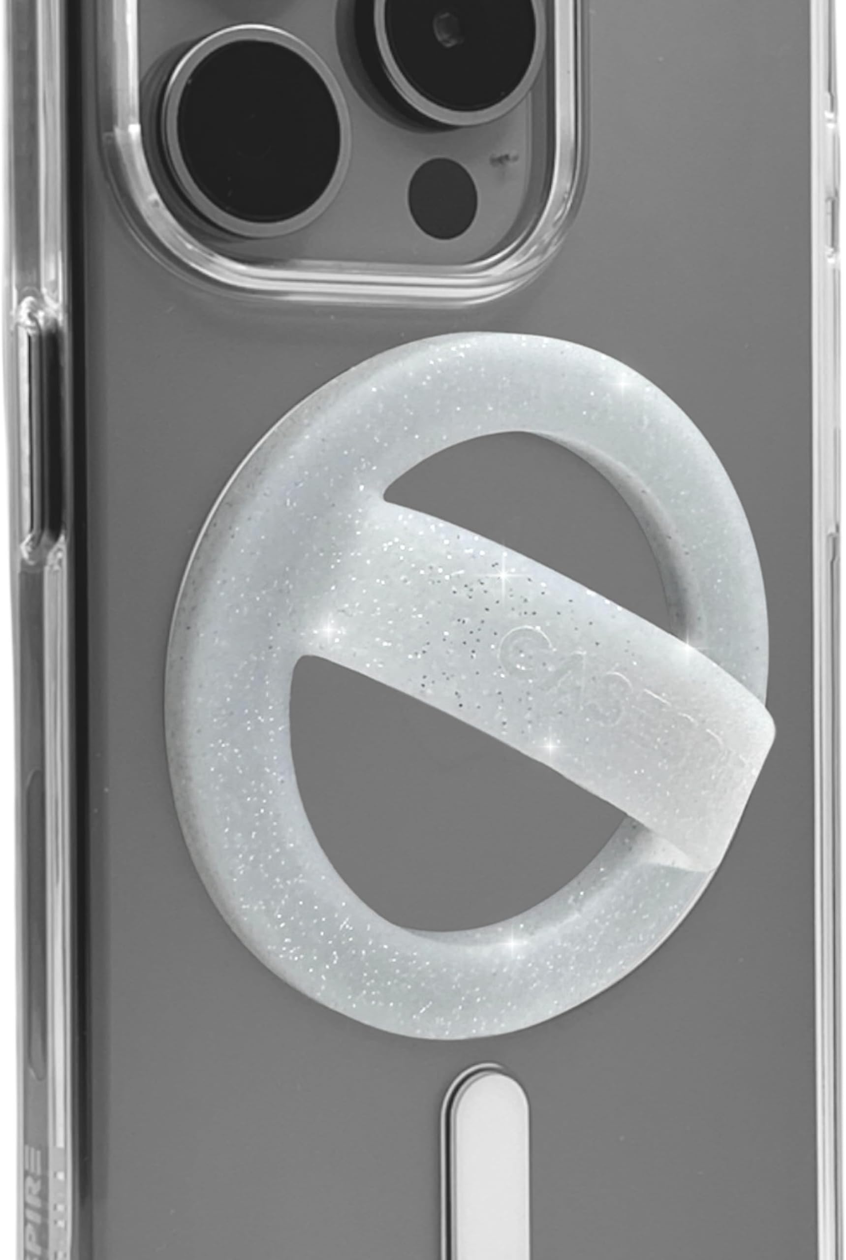 Magnetic Phone Grip Holder with Soft Silicone Finger Ring Loop, Compatible with MagSafe Phone case and iPhone (White Sparkle)