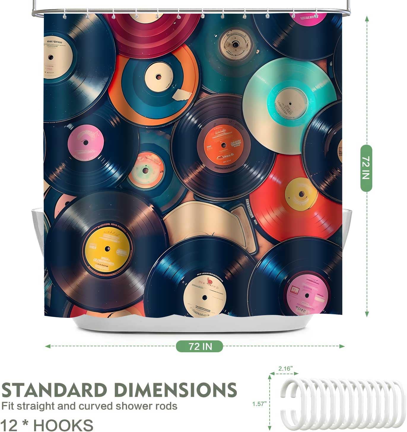 Disco Music Shower Curtain - 72x72 Inch Psychedelic Band Theme Bathroom Decor