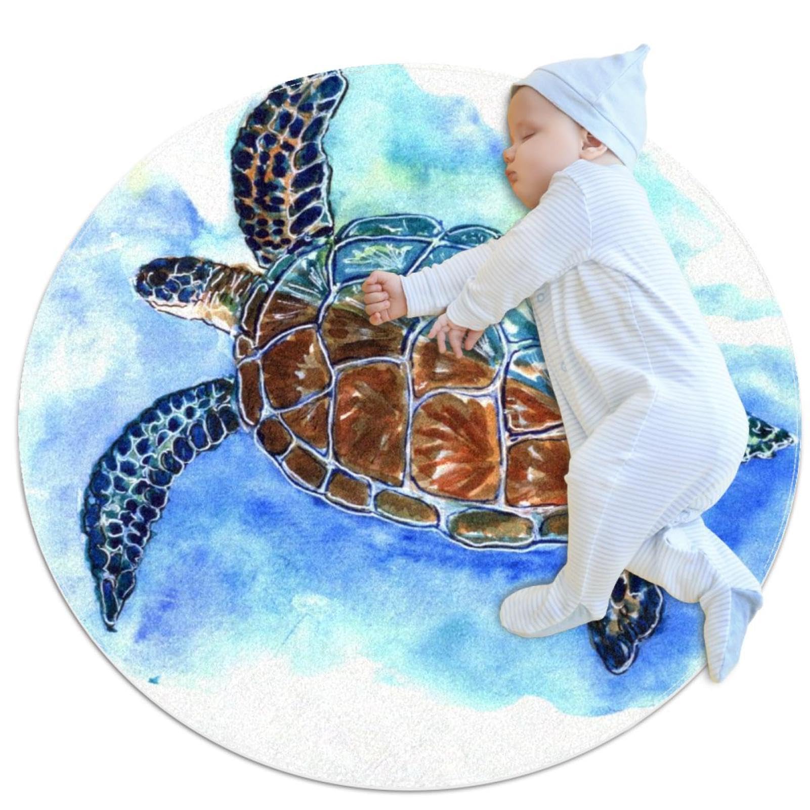 Tapis salle de bain antiderapant tortue marine rond de 100 cm