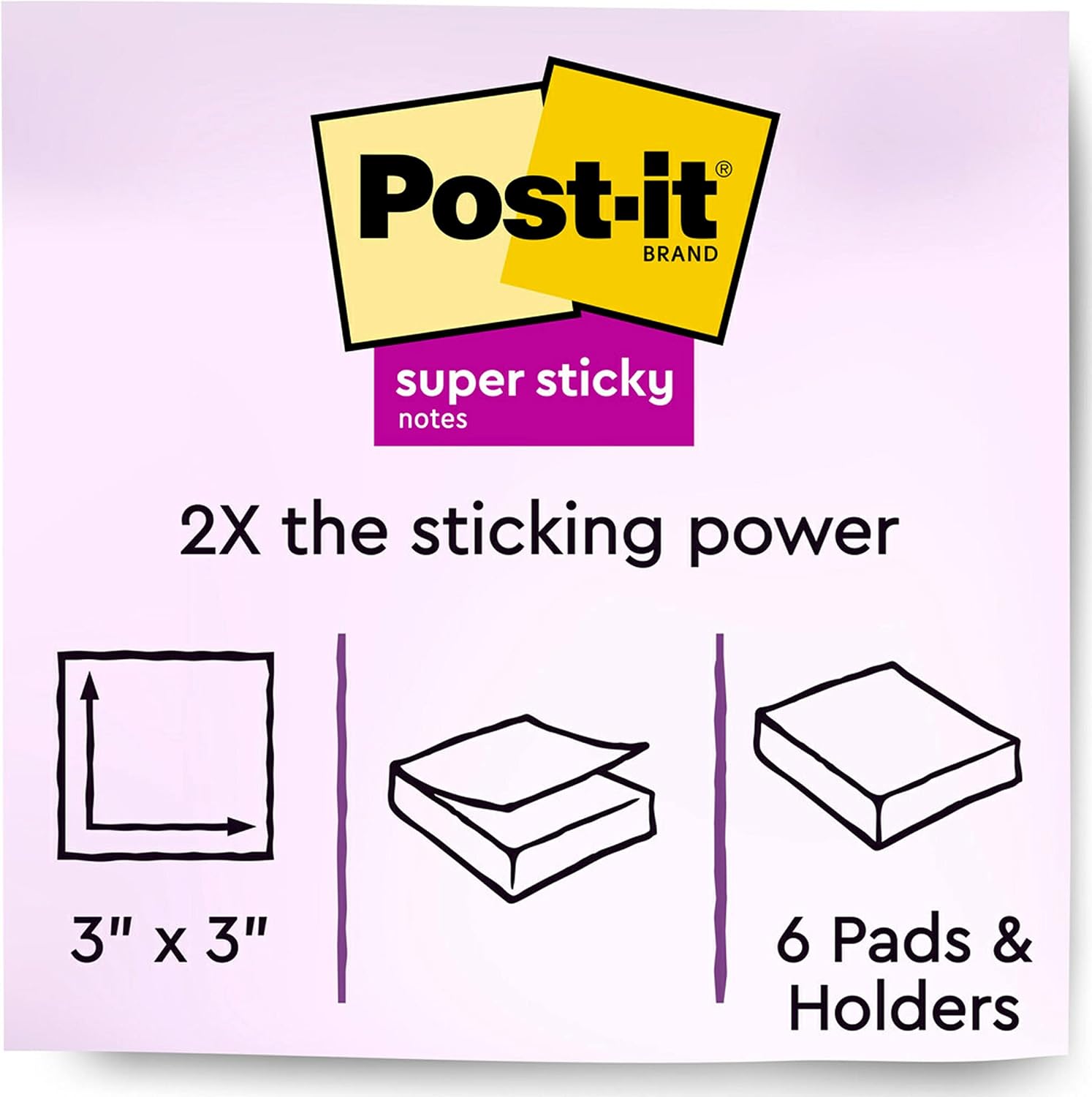 Post-it Super Sticky Full Stick Notes Holder, 3x3 in, 6 Pads/Holder (F330-CUBEDISP)