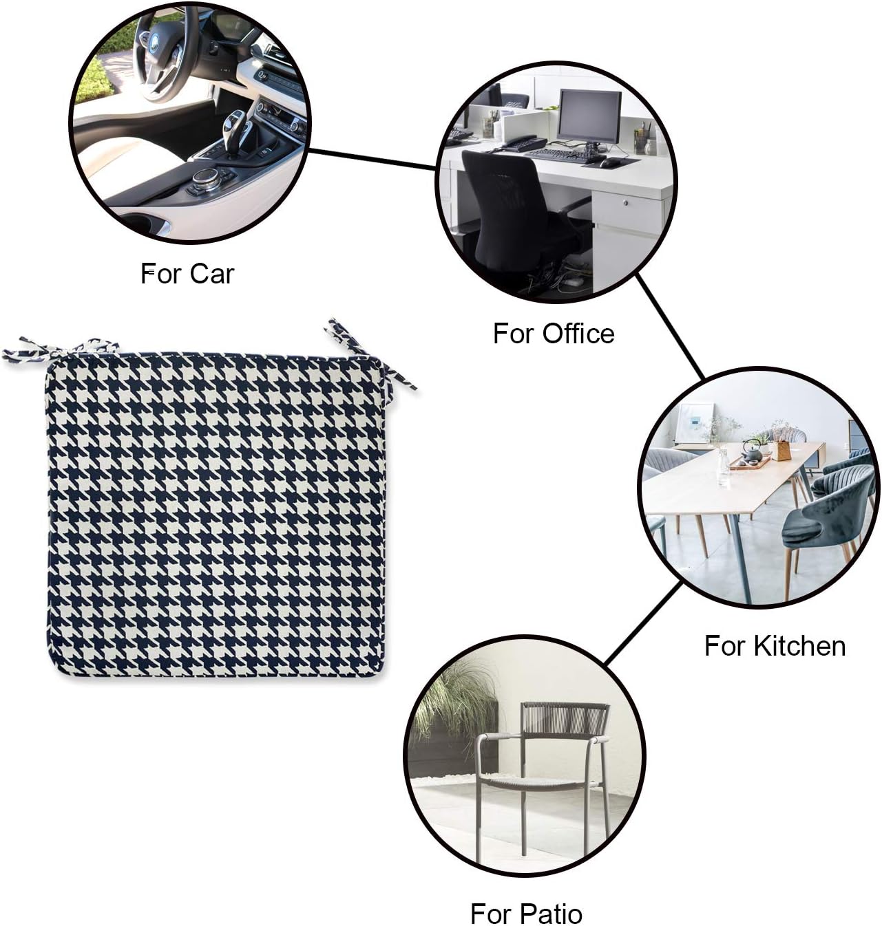 Outdoor Chair Cushions Set of 2 Navy Patio Seat Cushions 18x18 Inch Houndstooth Square Chair Pads