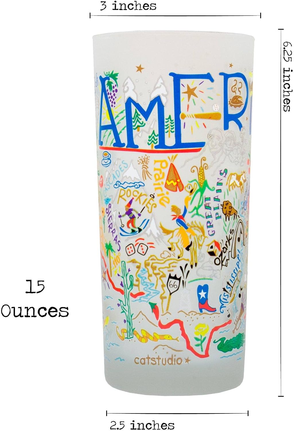 Catstudio Drinking Glass, America Frosted Glass Cup for Kitchen, 15oz Dishwasher Safe Tumbler, America Gifts, Wedding Gifts