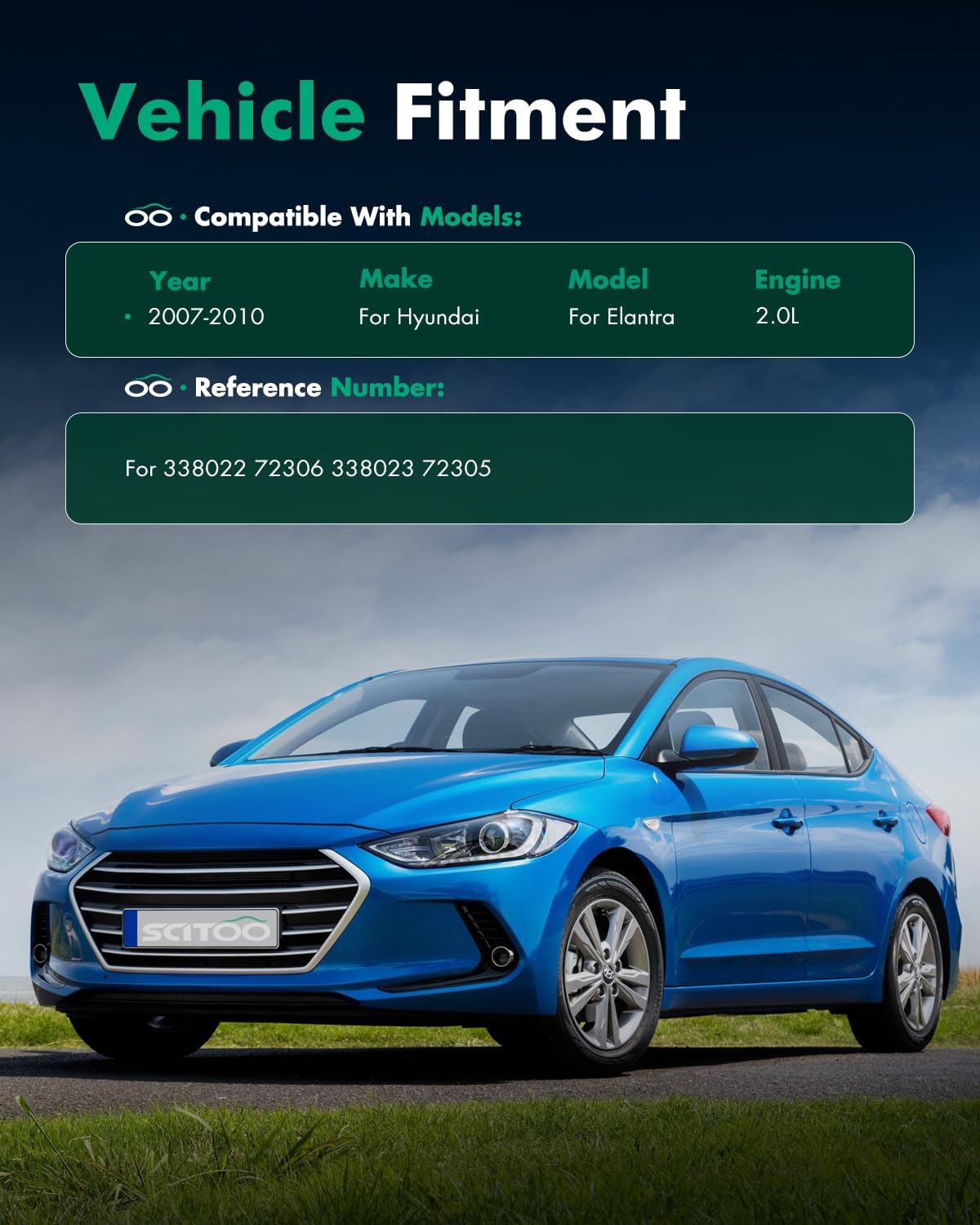 SCITOO Shocks Struts, Front Gas Struts Shock Absorbers Fit for 2007 2008 2009 2010 for Hyundai Elantra 338022 72306 338023 72305 Set of 2