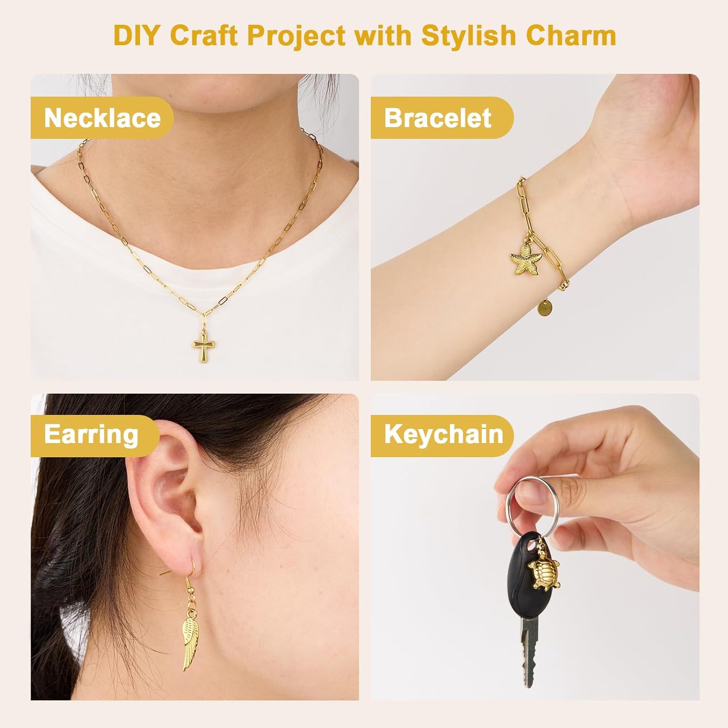 19PCS Gold Plated Stainless Steel Mixed Bulk Charms Pendants DIY for Necklace Bracelet Jewelry Making and Crafting - Image 7