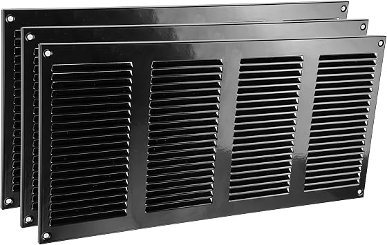 Vent Systems 16" x 8" Inch Overall Dimensions Pack of 3 - Black - Air Vent Cover Metal Air Return Grill with Built-in Mesh Guard Screen HVAC Vent Duct Cover for Home Improvement
