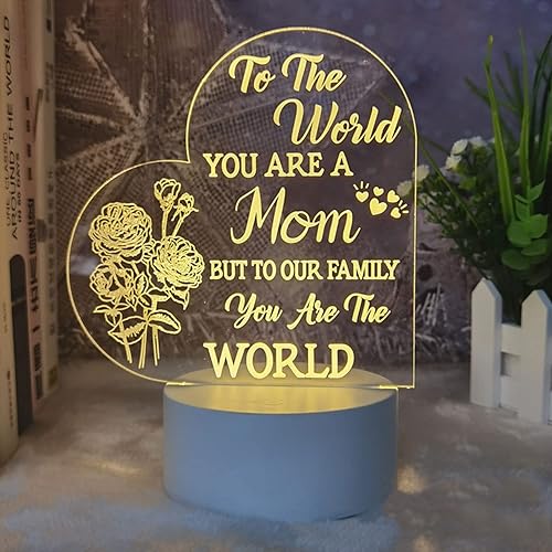 Miniatura 8 de Regalos para mamá de hija hijo, regalos de cumpleaños para madres, 3 modos de luz, luz nocturna, alimentación USB, luz de corazón transparente,