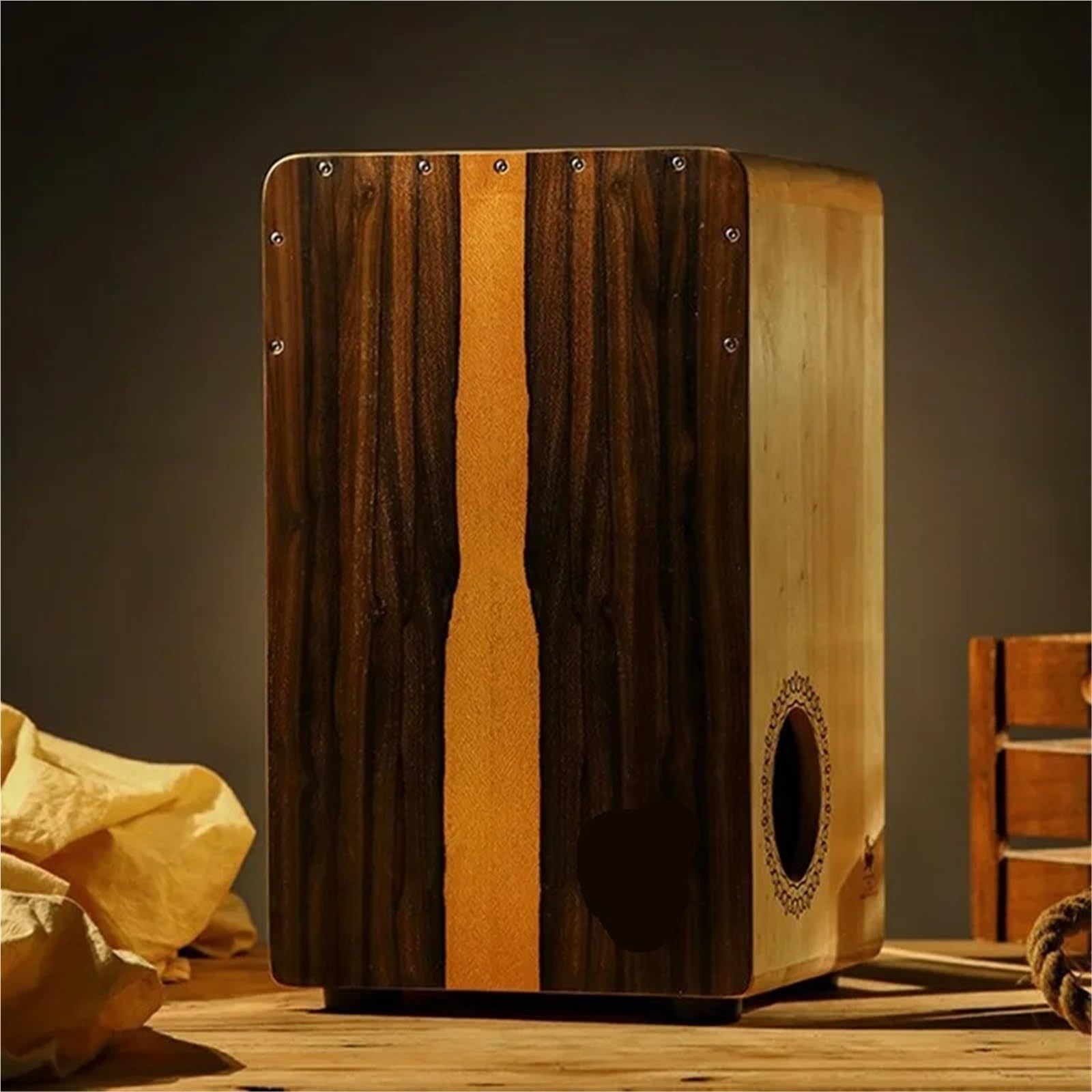 Cajon Cajon in legno massello, tamburo a scatola professionale, tamburello portatile for principianti, strumento musicale da meditazione(Zebrawood 49CN)