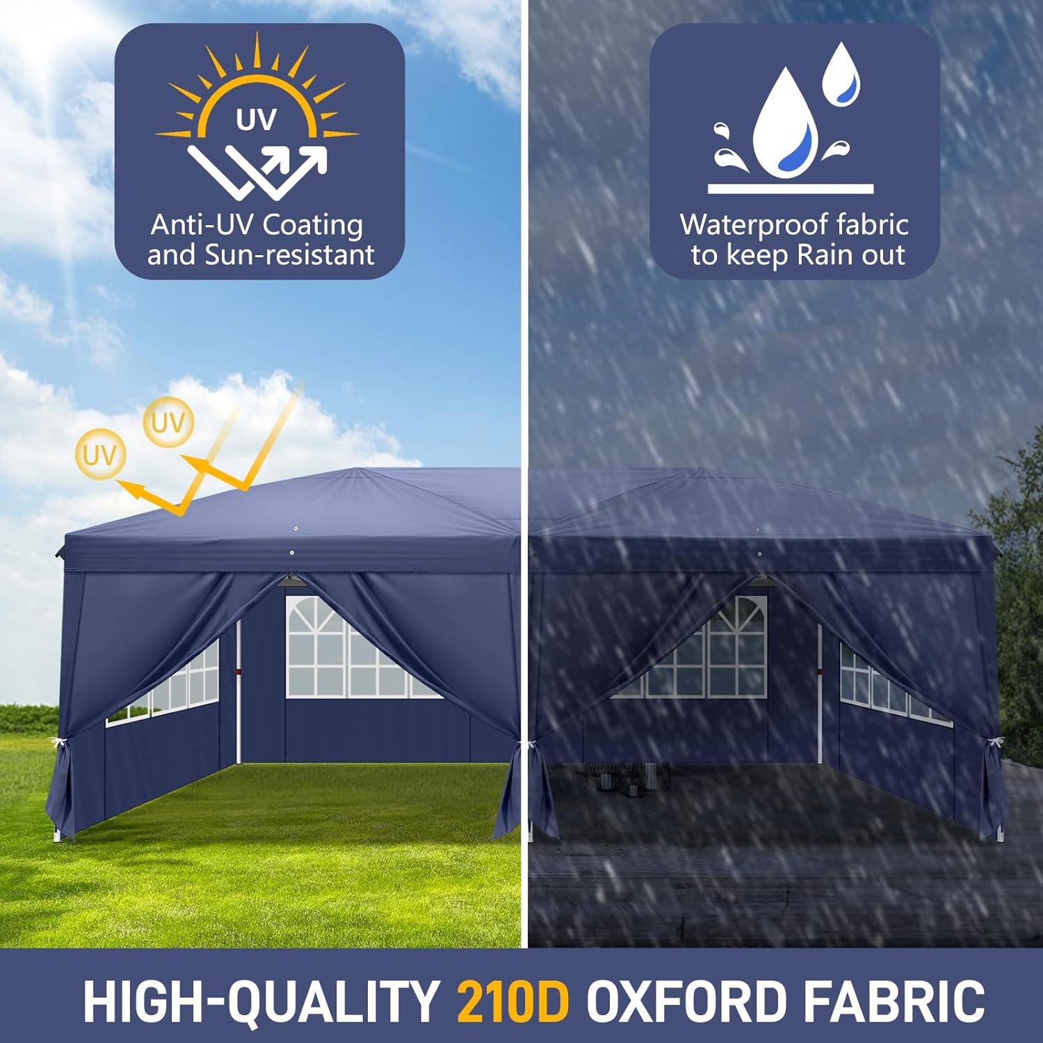 Pop Up Canopy,10x20ft Pop Up Canopy Tent, Outdoor Instant Shelter Folding Canopy with 4 Side Walls and Carry Bag for Commercial Events, Party, Backyard BBQ, Camping Blue
