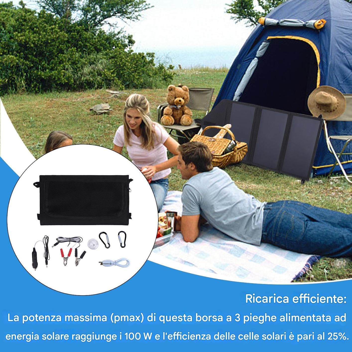 Pannello solare portatile, caricatore solare pieghevole Kit di