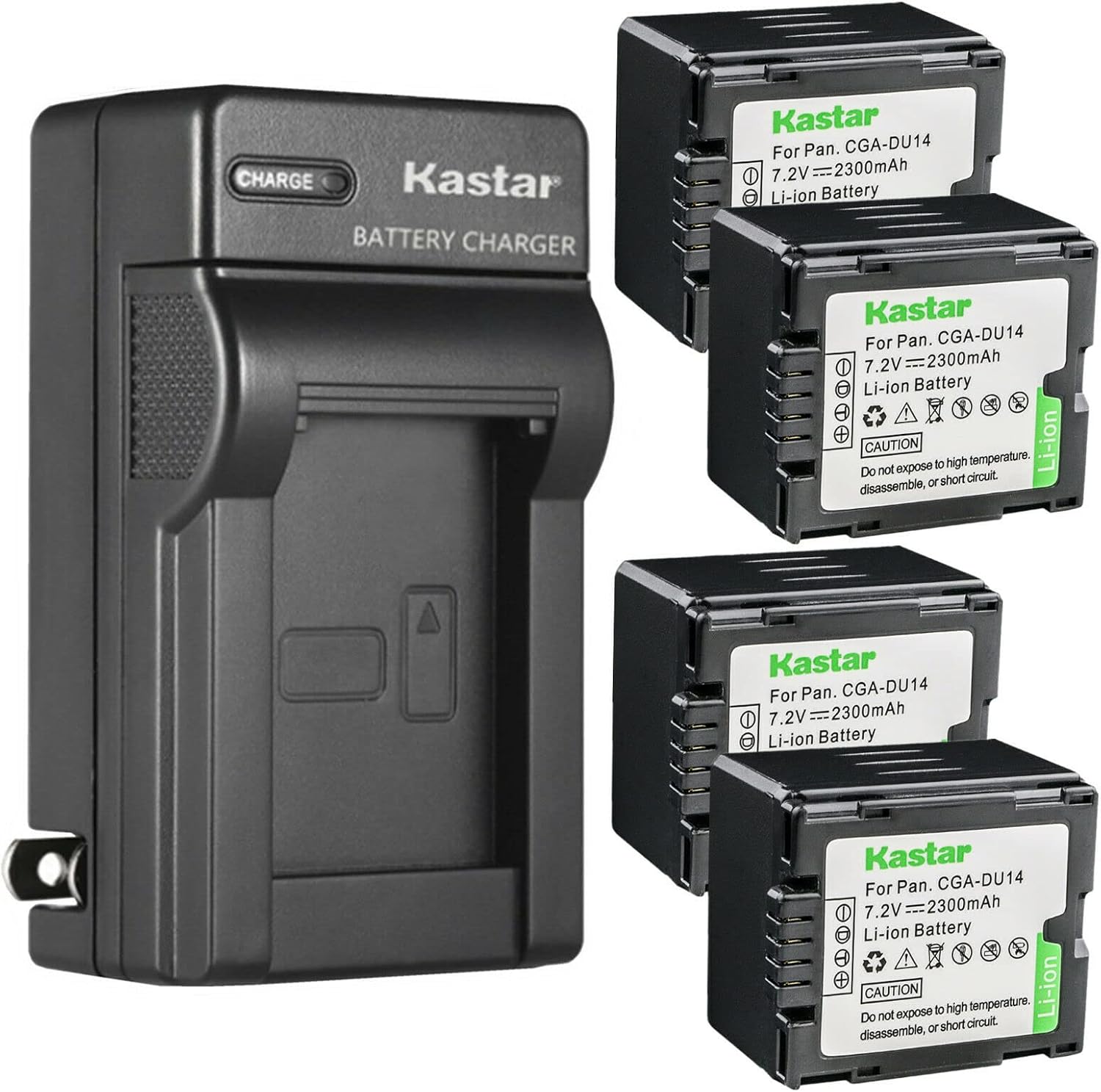 Kastar 2-Pack CGA-DU14 Battery and AC Wall Charger Replacement for Panasonic PV-GS250, PV-GS300, PV-GS320, PV-GS400, PV-GS500, SDR-H18, SDR-H20, SDR-H200, SDR-H250, SDR-H280, SDR-H288, VDR-D100 Camera