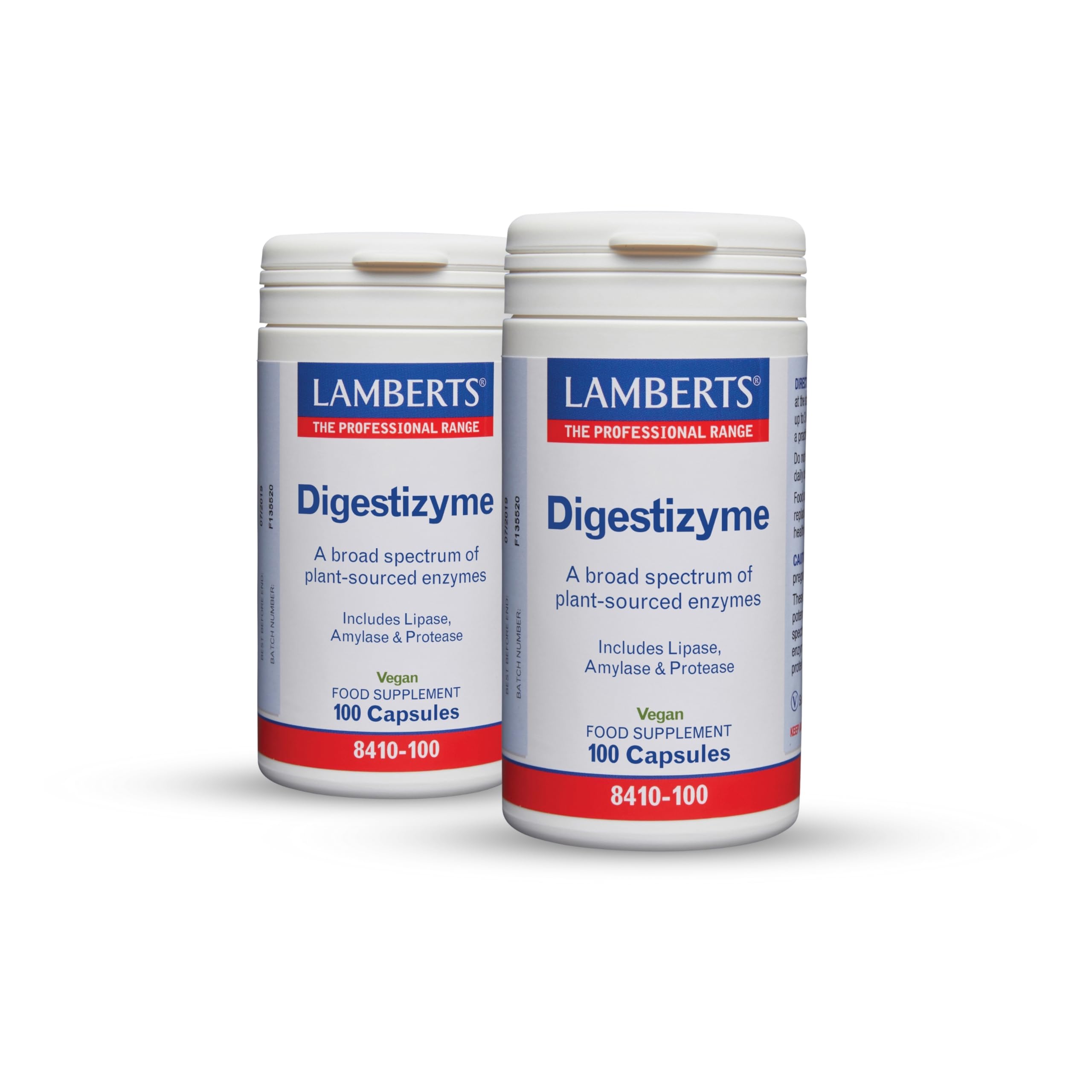 Pack x2 | Lamberts Digestizyme, Enzimas Digestivas, Cápsulas Vegetales, Complejo Multienzimático, Sin Gluten, Sin Lactosa, Para Digestión | 100 Cápsulas | LAMBERTS