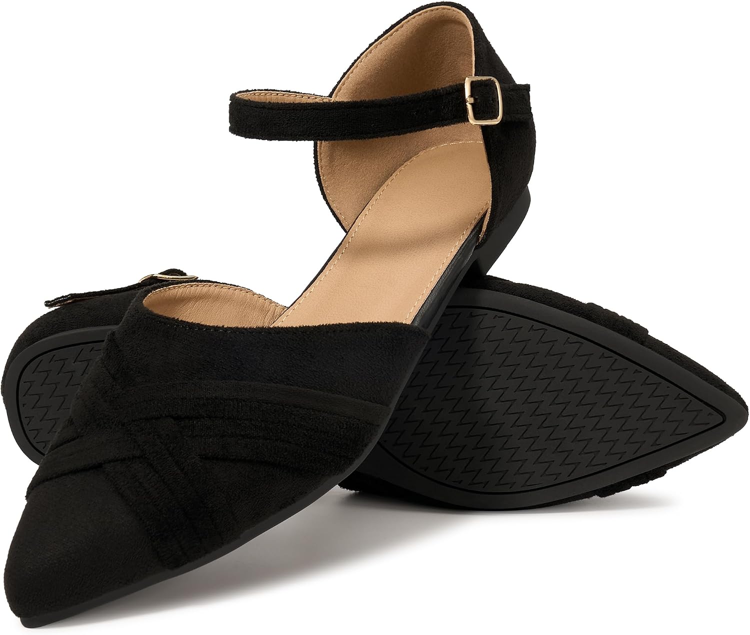 Aomigoct Dress Comfortable Womens Flats: Pointed Toe & Soft Suede for Office & Commute - Adjustable Buckle for All-Day Comfort & Confidence - Urban Working Women