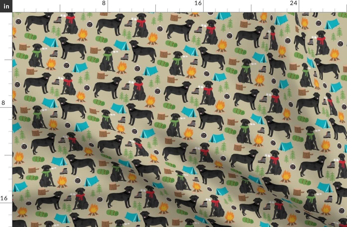 Spoonflower Fabric - Black Lab Camping Labrador Retriever Dogs Cute Pet Tan Outdoors Printed on Organic Cotton Sateen Fabric by The Yard - Sewing Quilting Apparel Home Decor