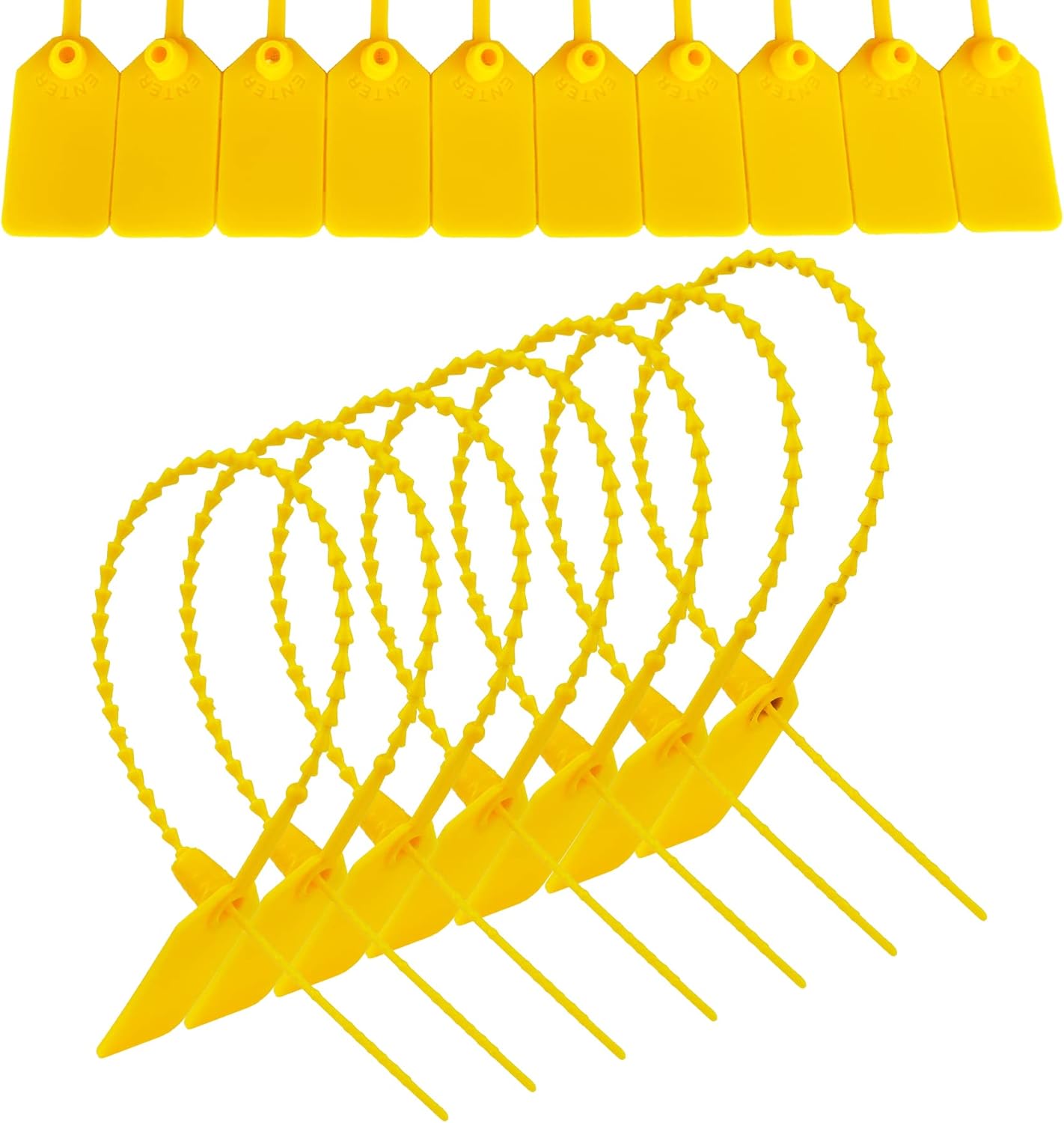 JAVIKA 1000pcs Plastic Tamper Seal Tags, Cable Labels, Pull-Tite Security Seal, Zip Ties, Cord Labels for Luggage Tag, Electronics, Cable Management Ties, Fire Extinguisher Tags-(9.2 inch, Yellow)