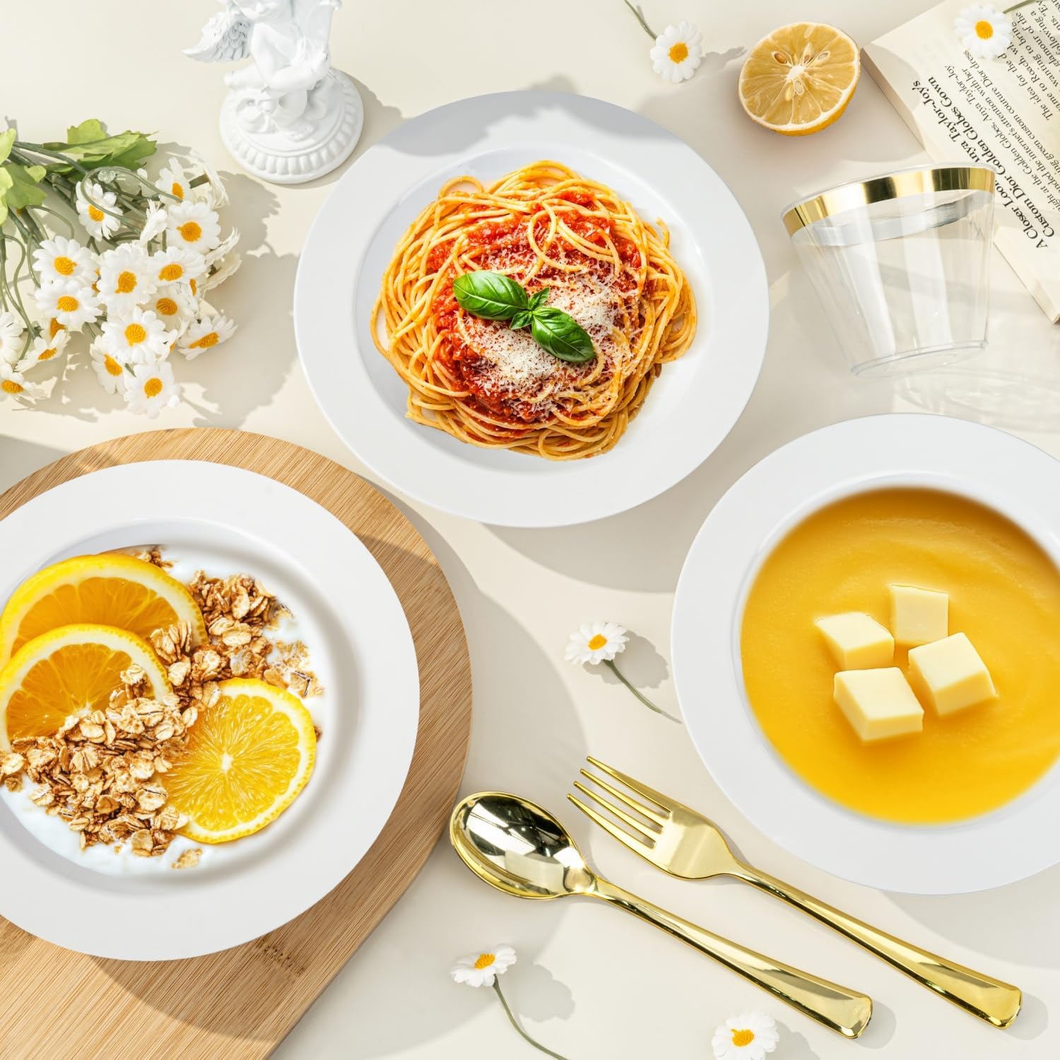 BESTVIP 200PCS White Plastic Bowls, 12 Oz Disposable Bowls Disposable Bowls for Christmas, Parties, Wedding, Soak Proof Bowls for Breakfast, Lunch, and Dinner Meals