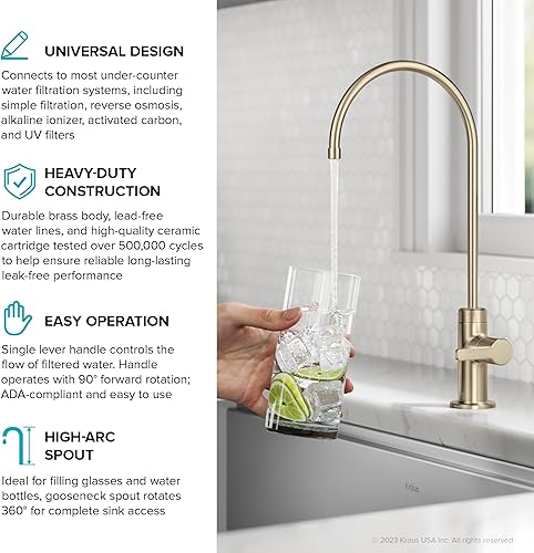 Miniatura 11 de KRAUS Oletto FF-103SFACB - Grifo de filtro de agua potable de una sola manija o sistema de filtración de agua en bronce champán antiguo sin manchas,