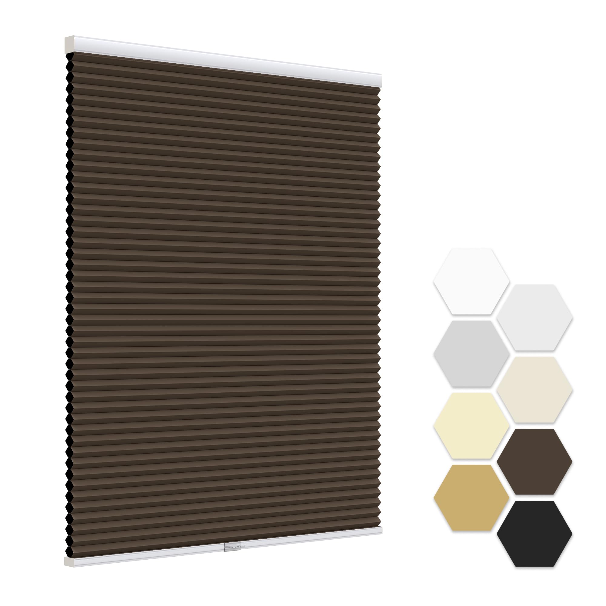 LazBlinds No Tools No Drill Cordless Cellular Shades, Blackout Honeycomb Shades Room Darkening Pleated Blinds for Window Size 39" W x 72" H, Dark