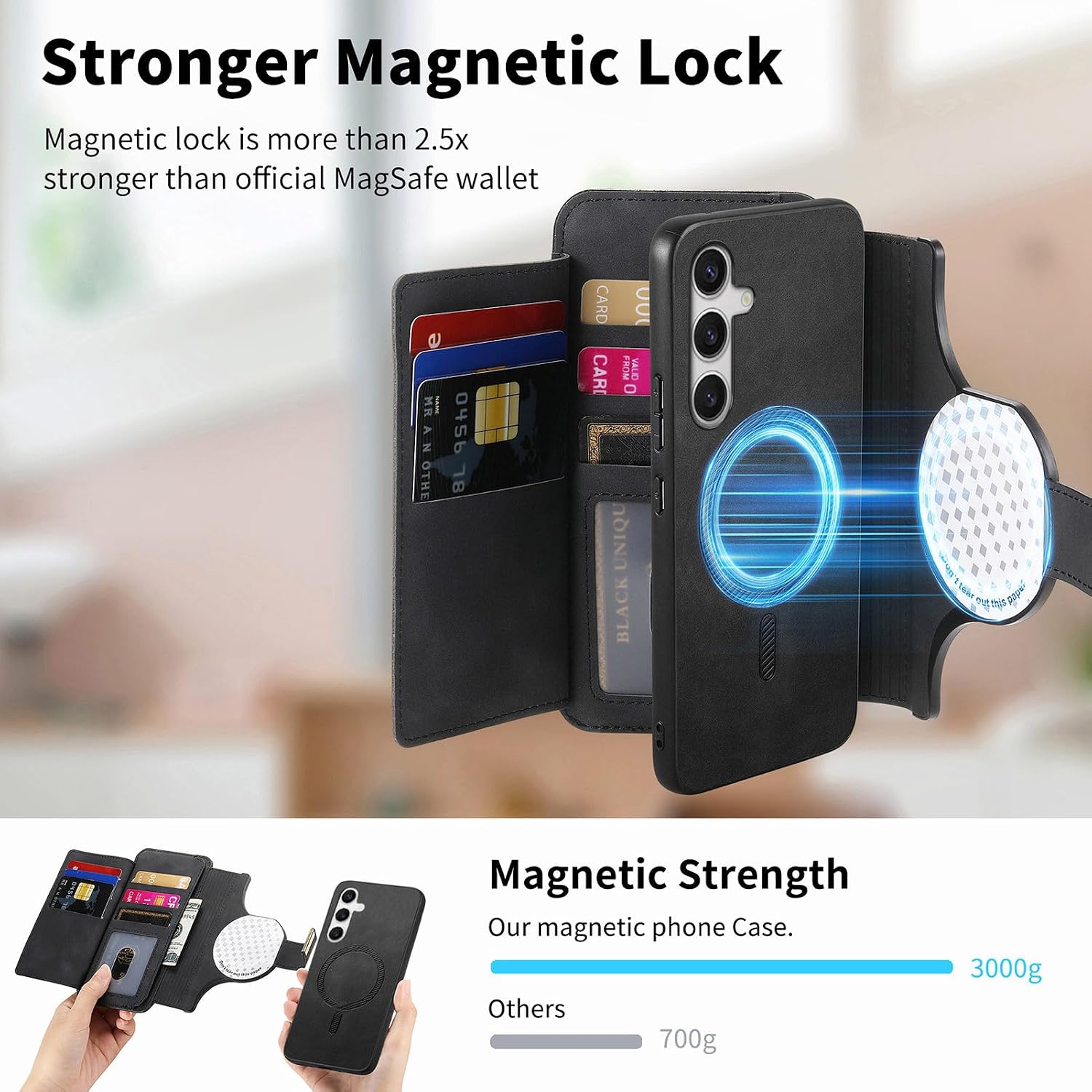 for Samsung Galaxy S25 Plus Wallet Case with Card Holder,Case for Galaxy S25 Plus with RFID Blocking for Women Men,Detachable Magnetic Kickstand Shockproof Case for Samsung Galaxy S25 Plus Black