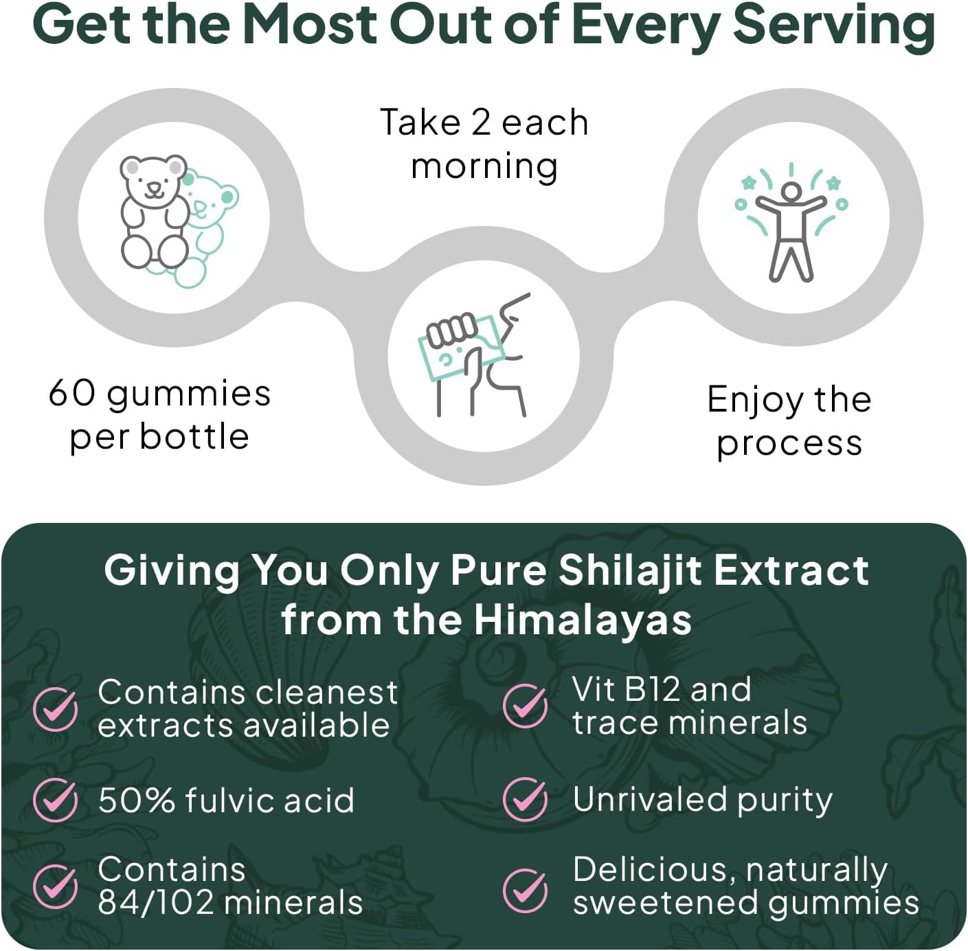 Organics Ocean Shilajit for Men and Women - Natural Supplement with Vitamin B12, Chromium and Selenium for Age-Defying, Energy, Hormone Support and More - 60 Shilajit Gummies