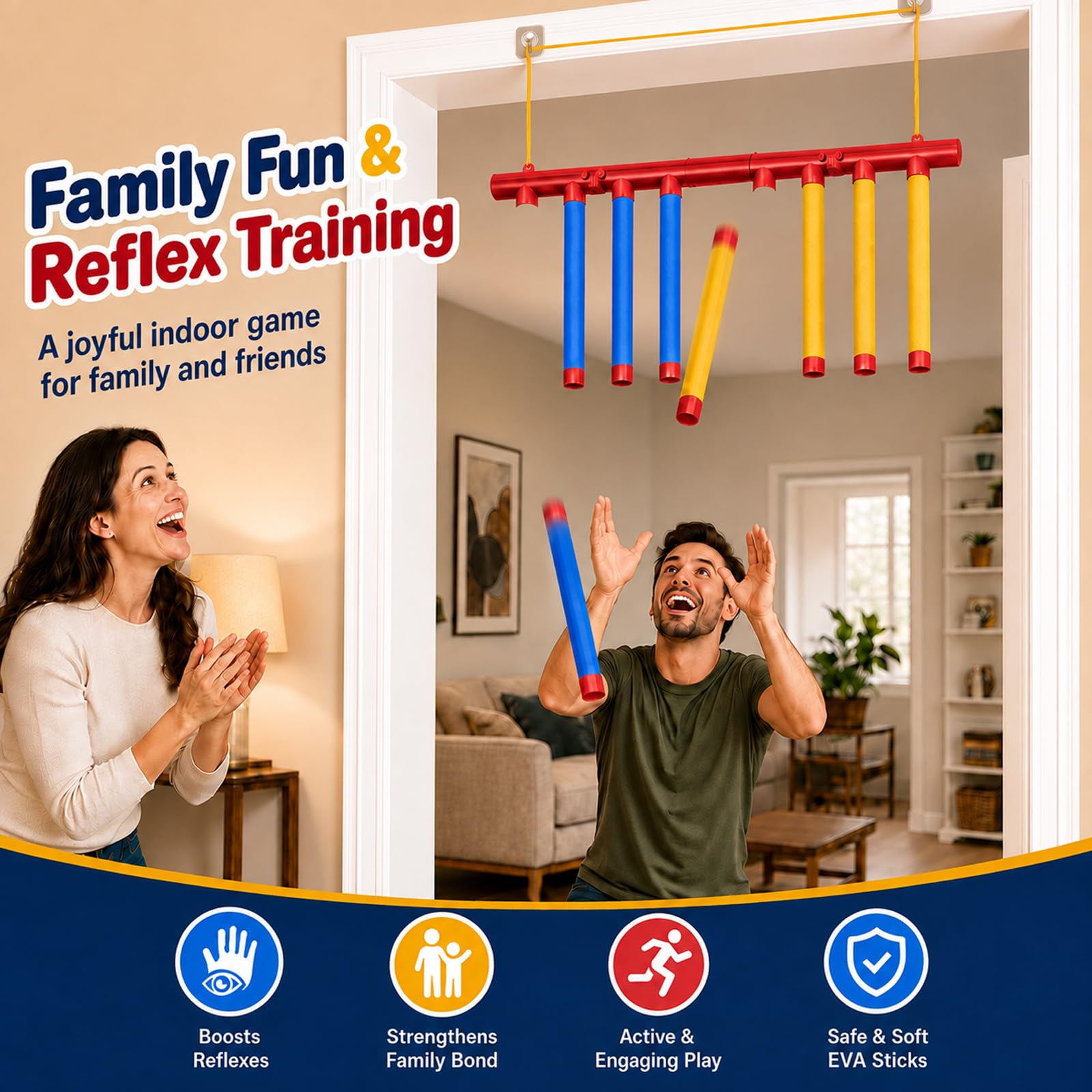Reflex Challenge Game – Drop Stick Reaction Trainer con 3 modalità di | Bastoncini cadenti a 3 livelli | con istruzioni vocali e telecomando | per esercitarsi in solitaria o doppia coordinazione