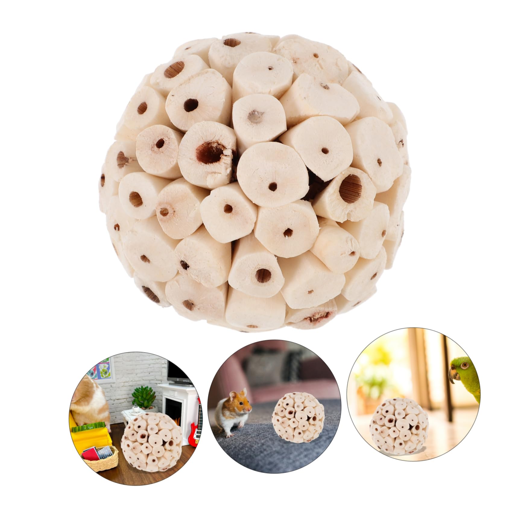 ibasenice Lot de 6 Boules à Mâcher en Bois Naturel pour Perruches et Inséparables, Jouets pour Réduire L'ennui et Soins Dentaires, pour Grignoter et Explorer la Nourriture