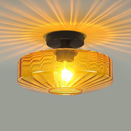 Amber Glass Ceiling Light Mid Century Retro Semi Flush Mount