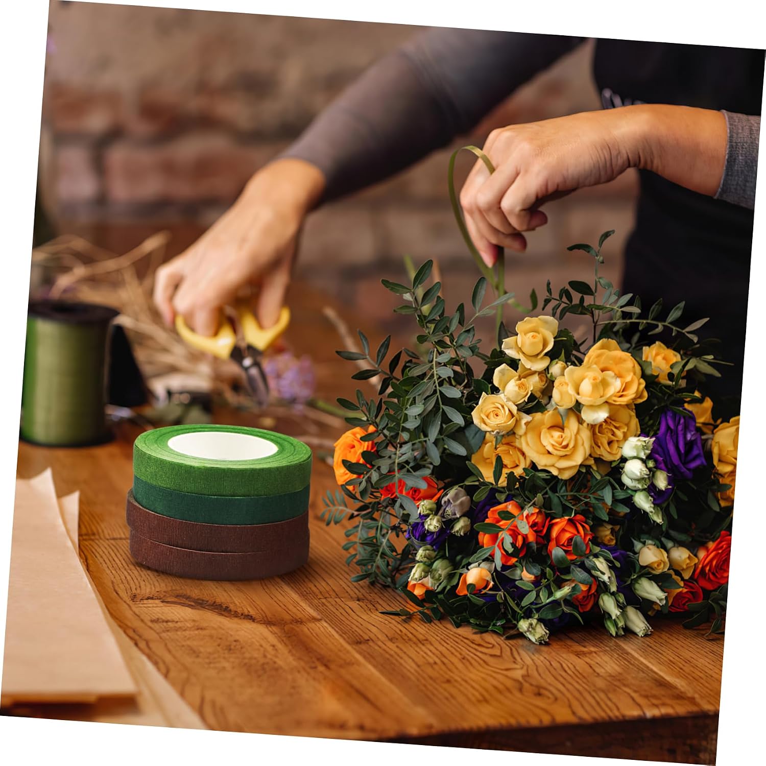 8rolls Wide Dark Green Floral Tape for Stem Wrapping and Bouquet Crafting Adhesive Florist Tape for Flower Arrangements and Projects Mixed
