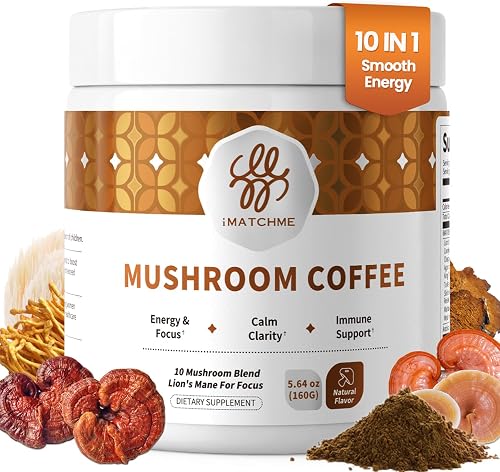 83% off promo code for iMATCHME Mushroom Coffee, 10 Adaptogens Blend, Medium Roast, 50 Servings on Amazon