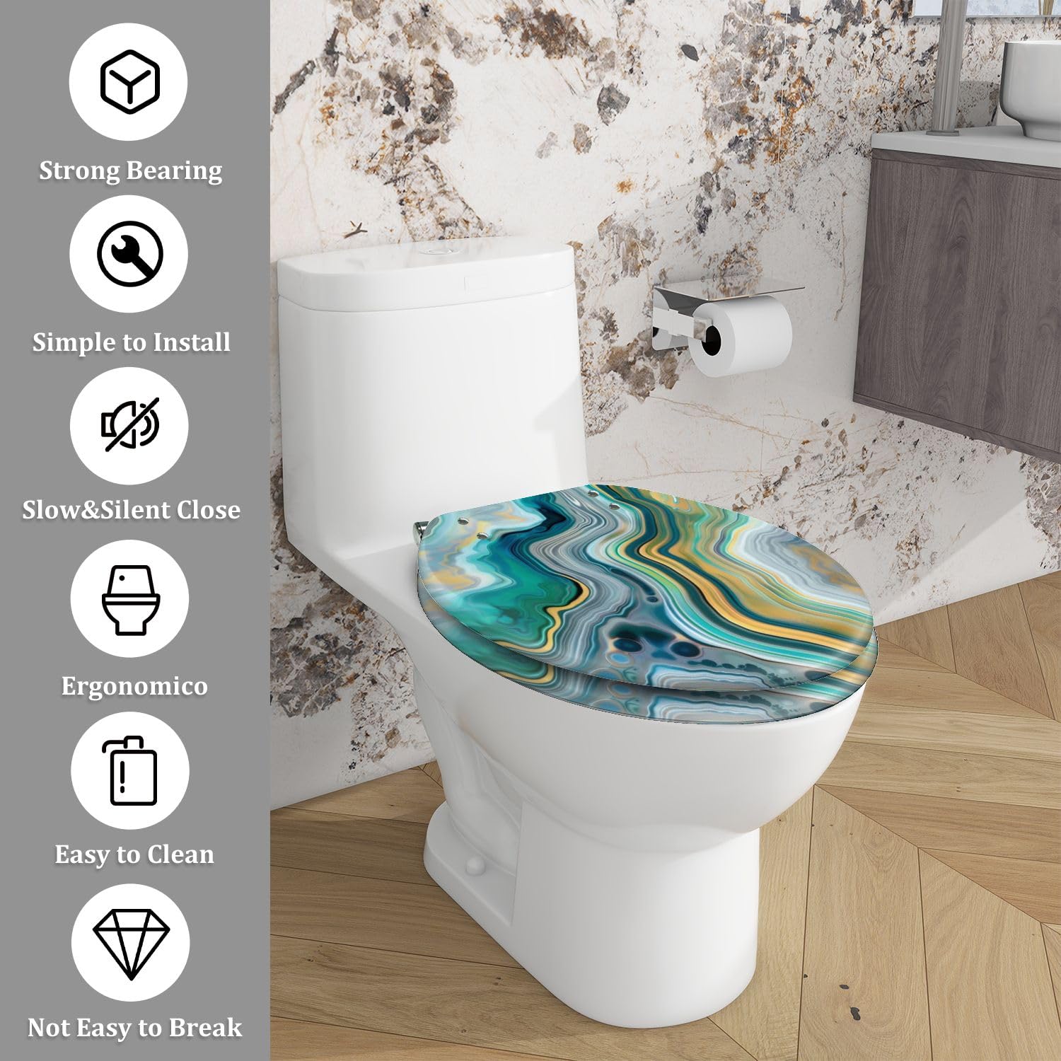 Sedile WC allungato in resina per bagno domestico
