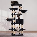 Heybly Arbre de chat pour les grands chats,68 tour de chat multi-niveaux de pouce pour les chats intérieurs,2 Condo en peluche élargie Perches Cat avec planche à gratter et grandes grottes,Smoky Gray HCT025G