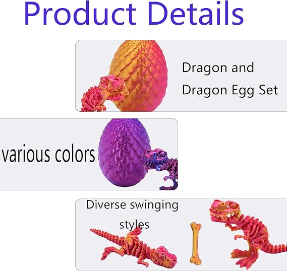 ARROMI 2PCS Dinosaur Egg, 3D Printed Dinosaur, T-Rex Skeleton Model in Egg, 2 Pack (Laser Purple, Laser Red), Dino Figure for Adults, Dinosaurs for Education and Stress Relief, Home Office Decor