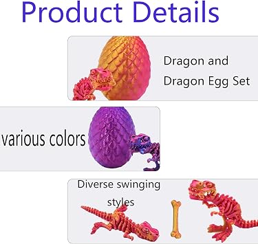 ARROMI 2PCS Dinosaur Egg, 3D Printed Dinosaur, T-Rex Skeleton Model in Egg, 2 Pack (Laser Purple, Laser Red), Dino Figure for Adults, Dinosaurs for Education and Stress Relief, Home Office Decor