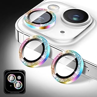 Kucheed Glitzer Kameraschutz für iPhone 16/16 Plus, Gehärtetes Glas Kameraobjektivschutz, Kamera-Abdeckungsfolie Aufkleber, Automatische Ausrichtung Individuelle Metallringe