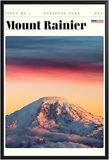 Mount Rainier National Park Poster, Nature Photography Travel Wall Art Print, Modern Destination Decor for Living Room, Bedroom, Bathroom, Kitchen, Office, Wanderlust Gift for Travelers (Unframed)