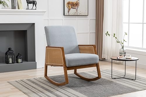 Mecedora tapizada, moderna mecedora con asiento acolchado y base de madera maciza, cómoda silla de descanso, silla de sala de estar, dormitorio,