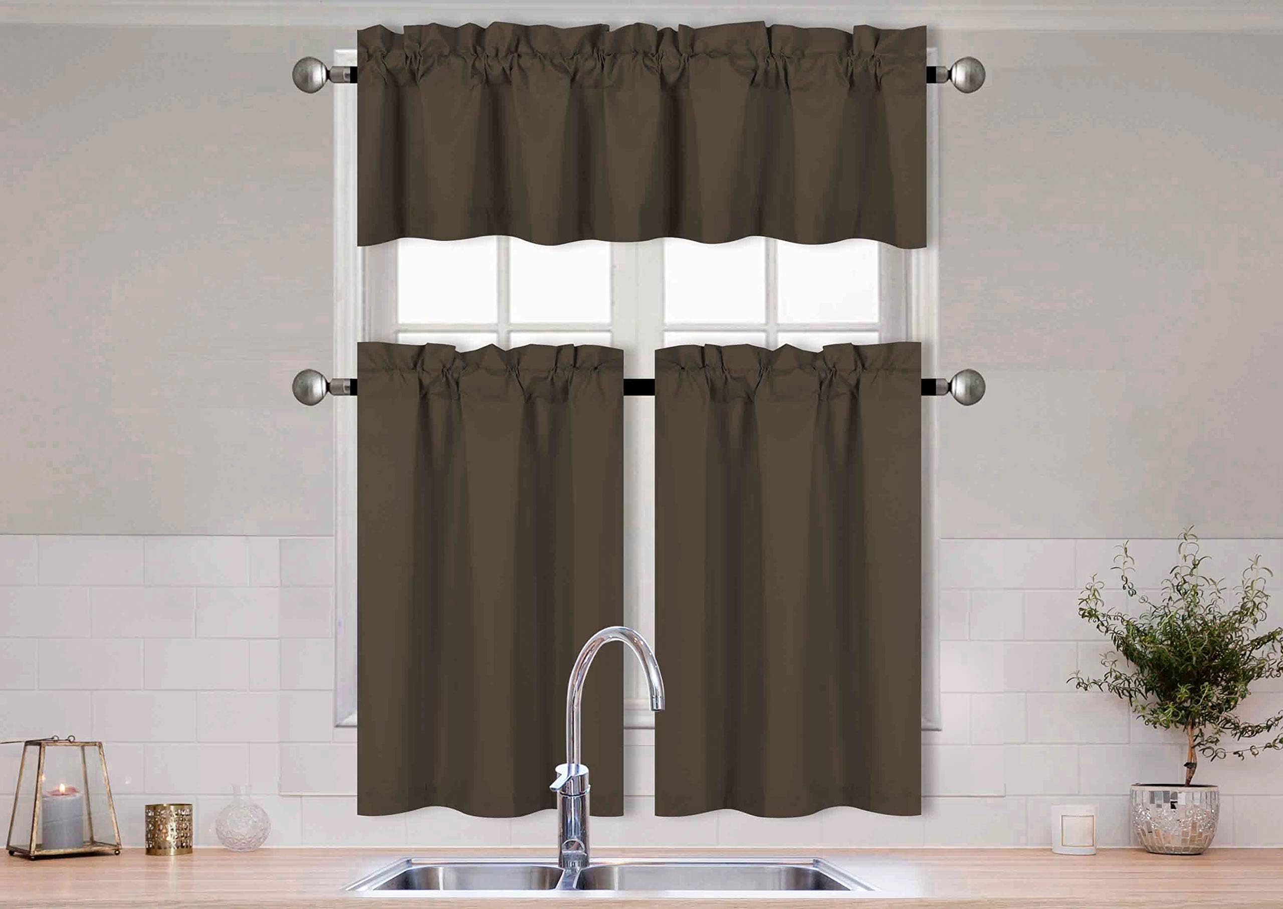 Amazon.com: Better Home Style 3 Piece Solid Color 100% Blackout Kitchen ...