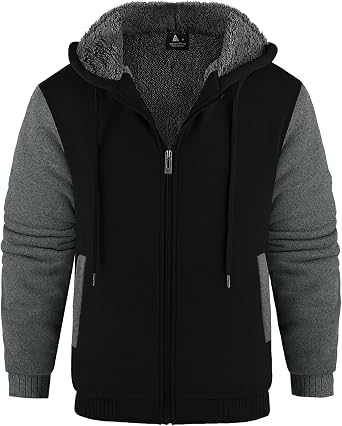 JACKETOWN Men's Sweatshirt Hoodie with Teddy Lining and Zip Warm Winter Fleece Sweat Jacket
