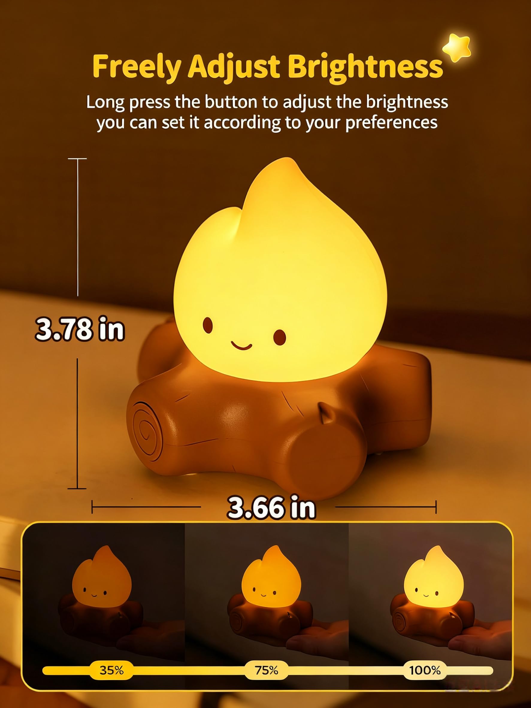 Wiederaufladbares Lagerfeuer-Nachtlicht, tragbare Schreibtischlampe, Silikon-Nachtlicht, niedliches weißes Rauschen, Nachtlampen für Schlafzimmer, Outdoor, Camping, Geschenke für Kinder